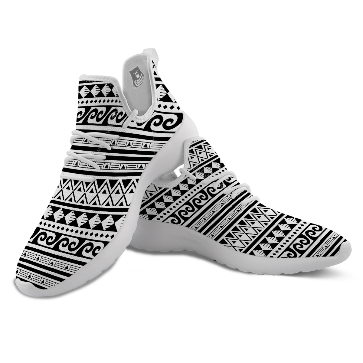 Aztec White And Black Print Pattern White Athletic Shoes-grizzshop