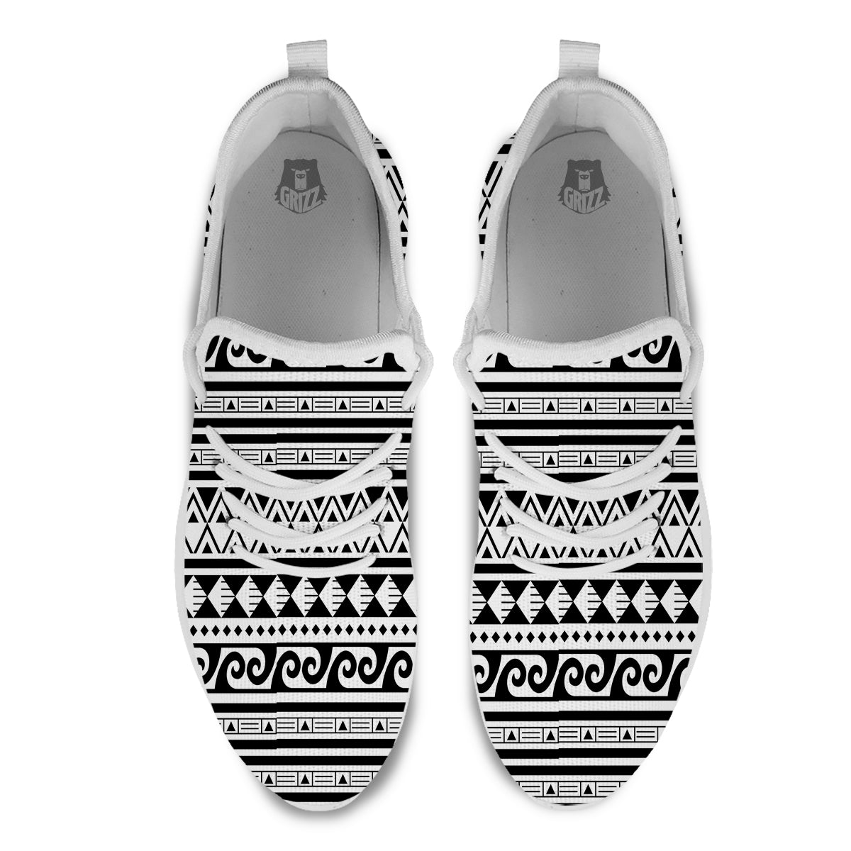 Aztec White And Black Print Pattern White Athletic Shoes-grizzshop