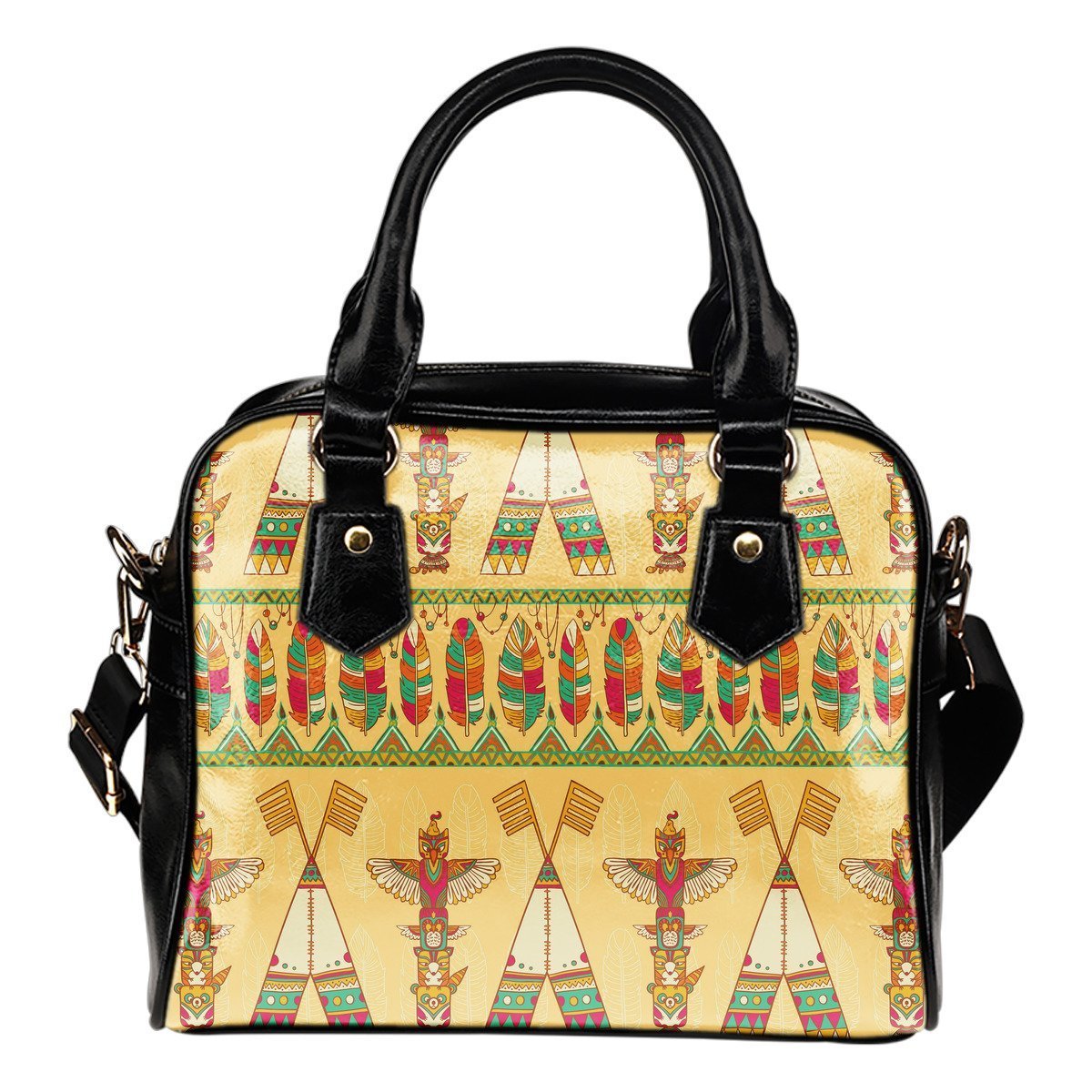 Aztec Indians Navajo Tribal Native American Print Leather Shoulder Handbag-grizzshop