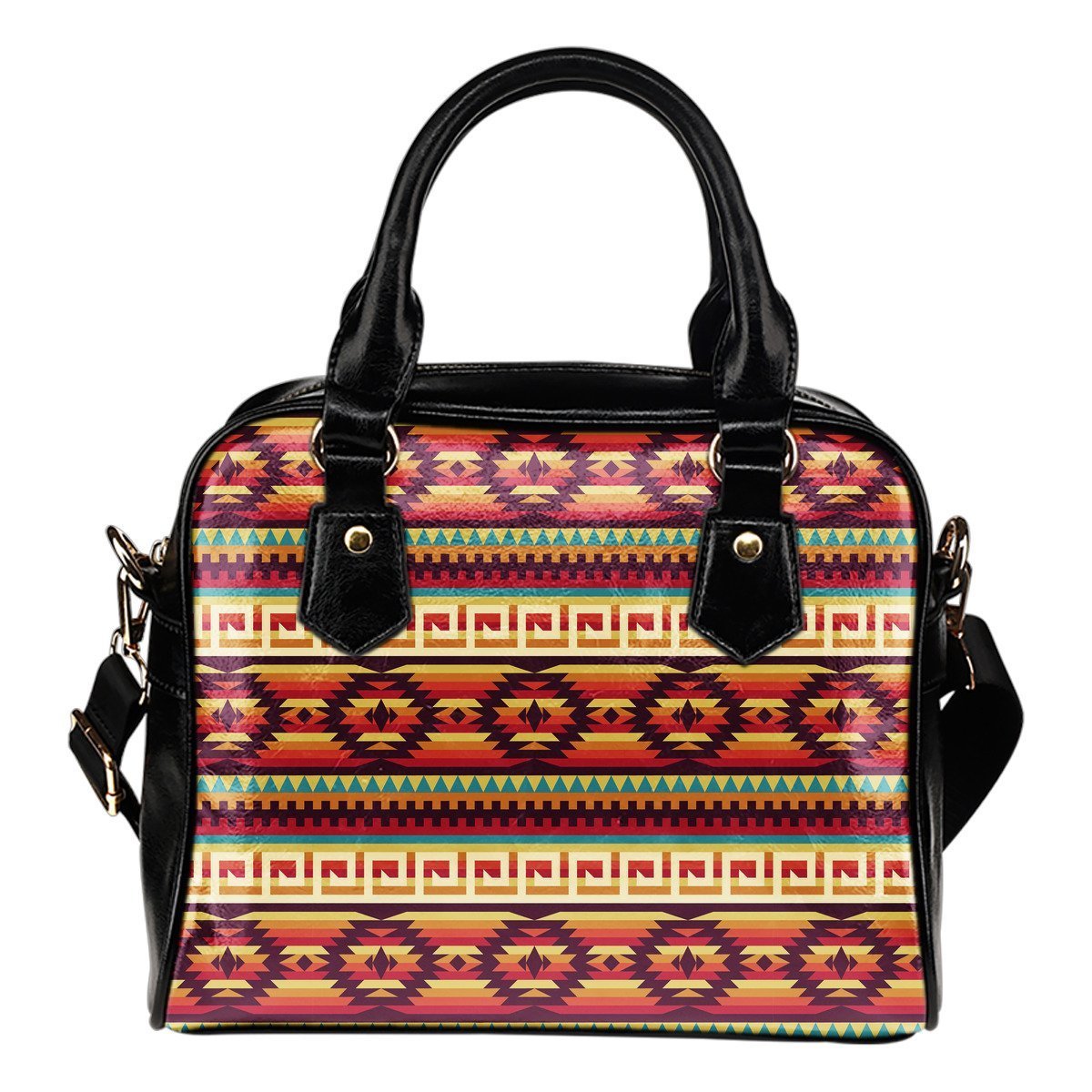 Aztec Native American Tribal Navajo Indians Print Leather Shoulder Handbag-grizzshop