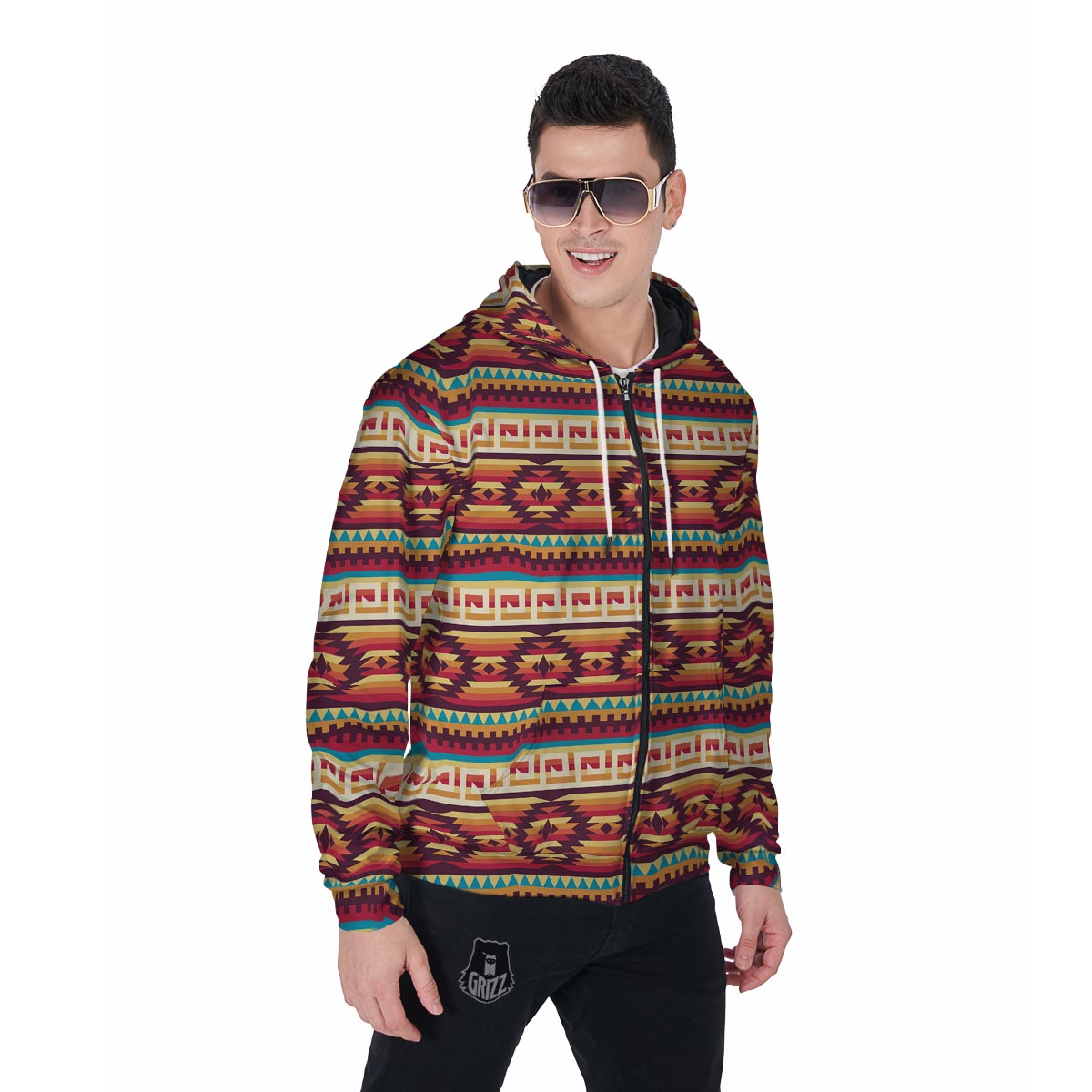 Aztec Native American Tribal Navajo Indians Print Men Zip Up Hoodie-grizzshop