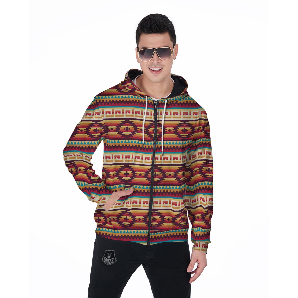 Aztec Native American Tribal Navajo Indians Print Men Zip Up Hoodie-grizzshop