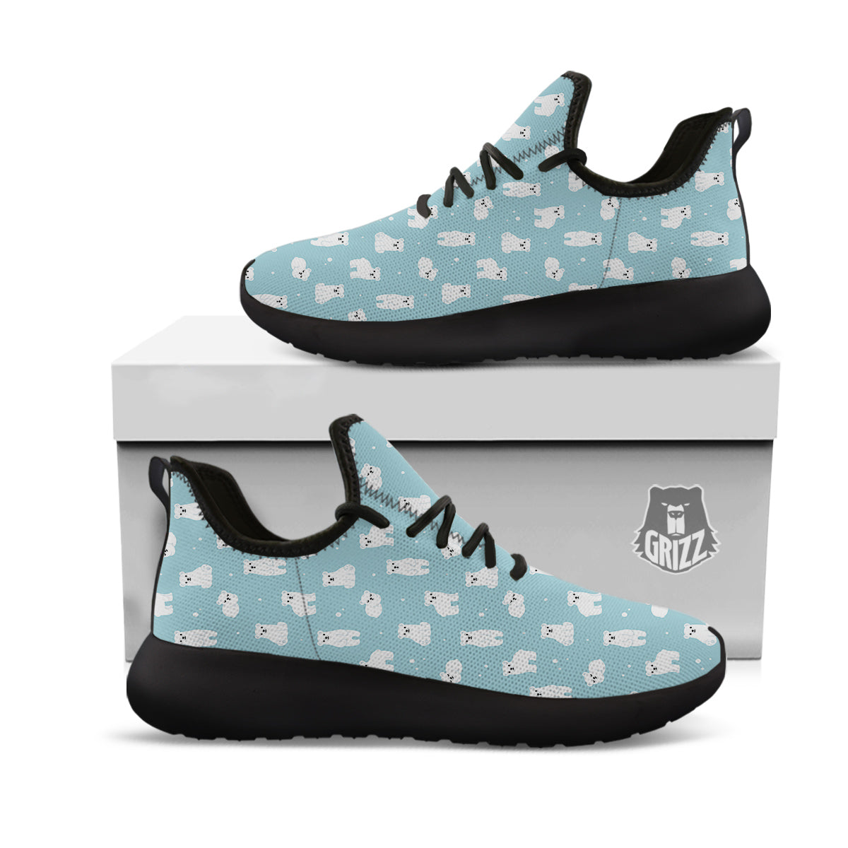 Baby Bear Cartoon Cute Print Pattern Black Athletic Shoes-grizzshop