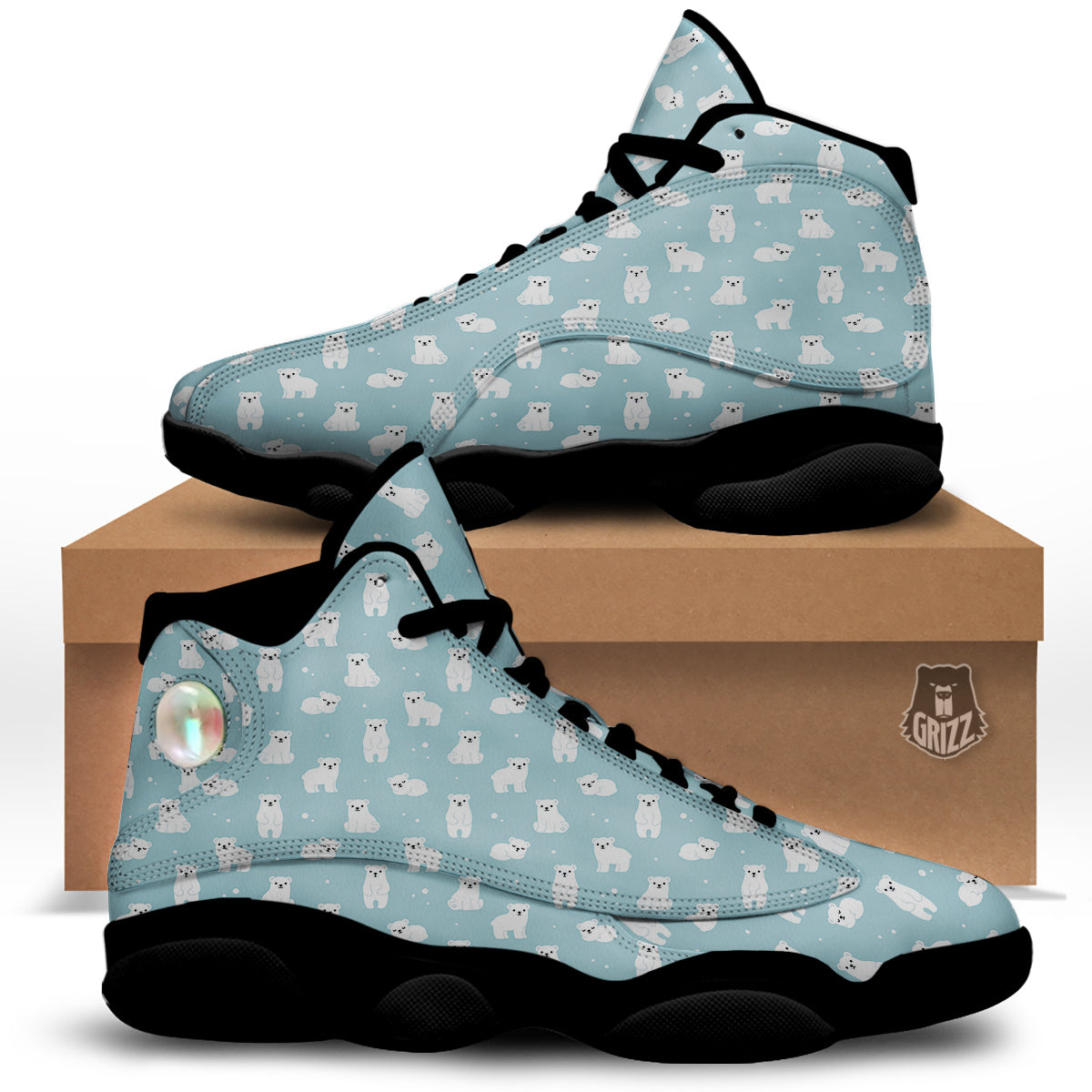 Baby Bear Cartoon Cute Print Pattern Black Basketball Shoes-grizzshop