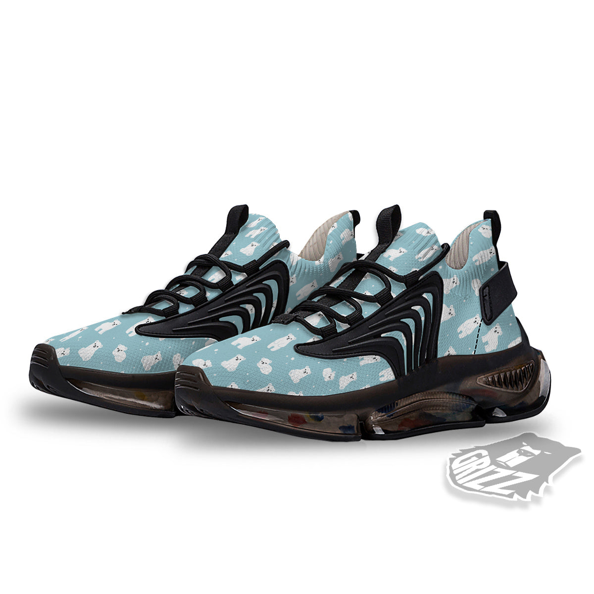 Baby Bear Cartoon Cute Print Pattern Black Gym Shoes-grizzshop
