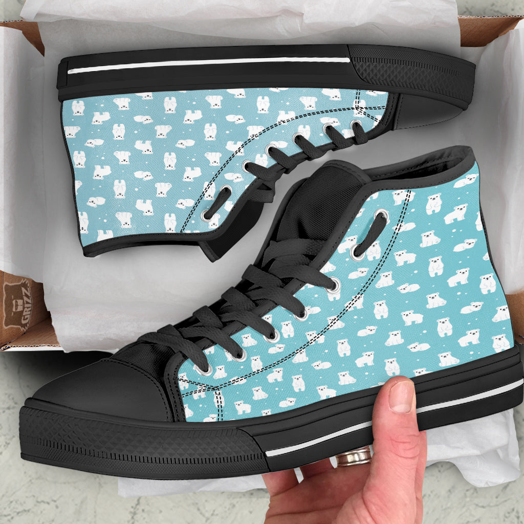 Baby Bear Cartoon Cute Print Pattern Black High Top Shoes-grizzshop