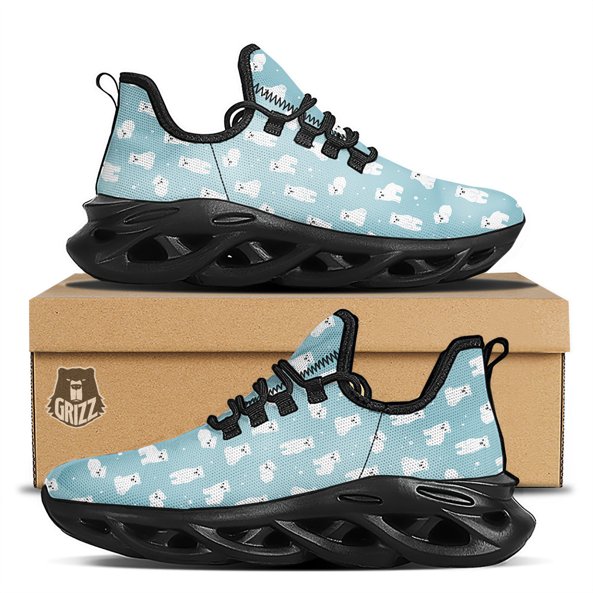 Baby Bear Cartoon Cute Print Pattern Black Running Shoes-grizzshop