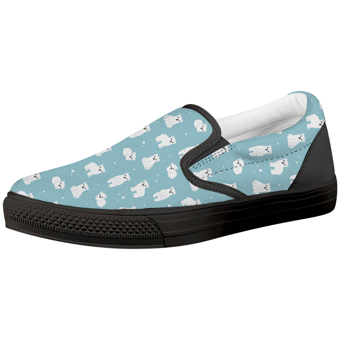 Baby Bear Cartoon Cute Print Pattern Black Slip On Shoes-grizzshop