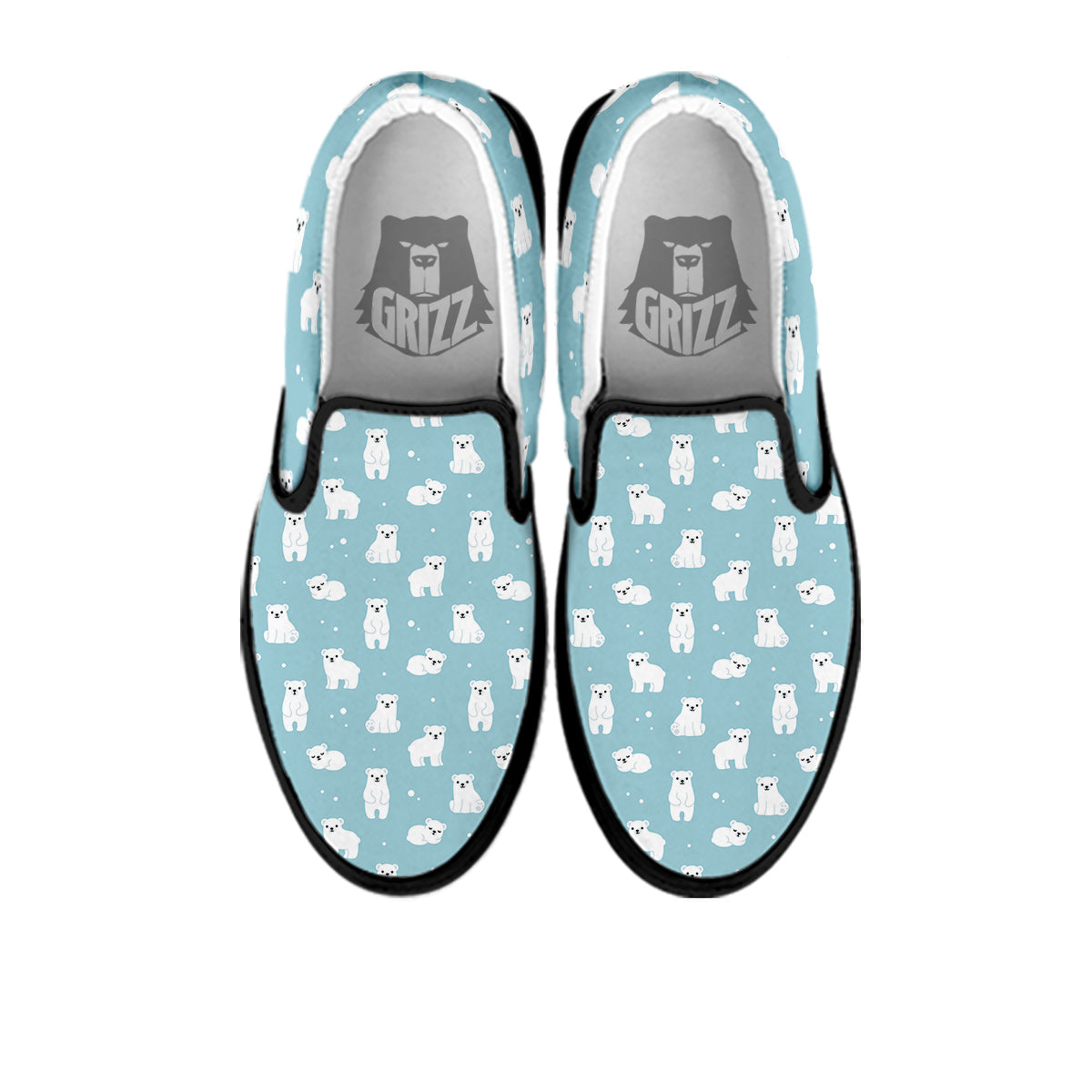 Baby Bear Cartoon Cute Print Pattern Black Slip On Shoes-grizzshop