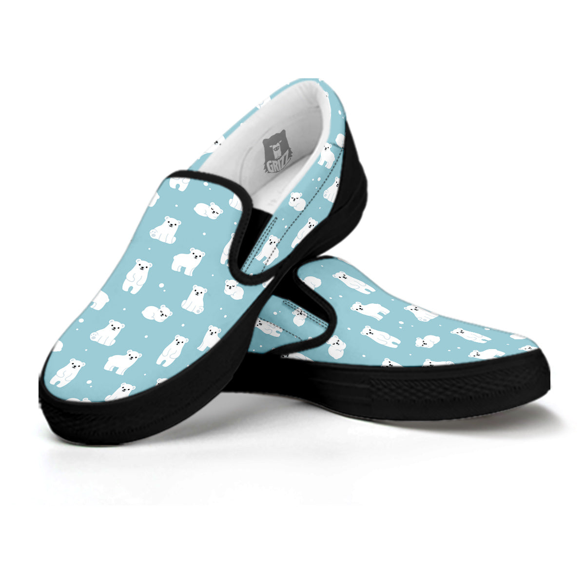 Baby Bear Cartoon Cute Print Pattern Black Slip On Shoes-grizzshop