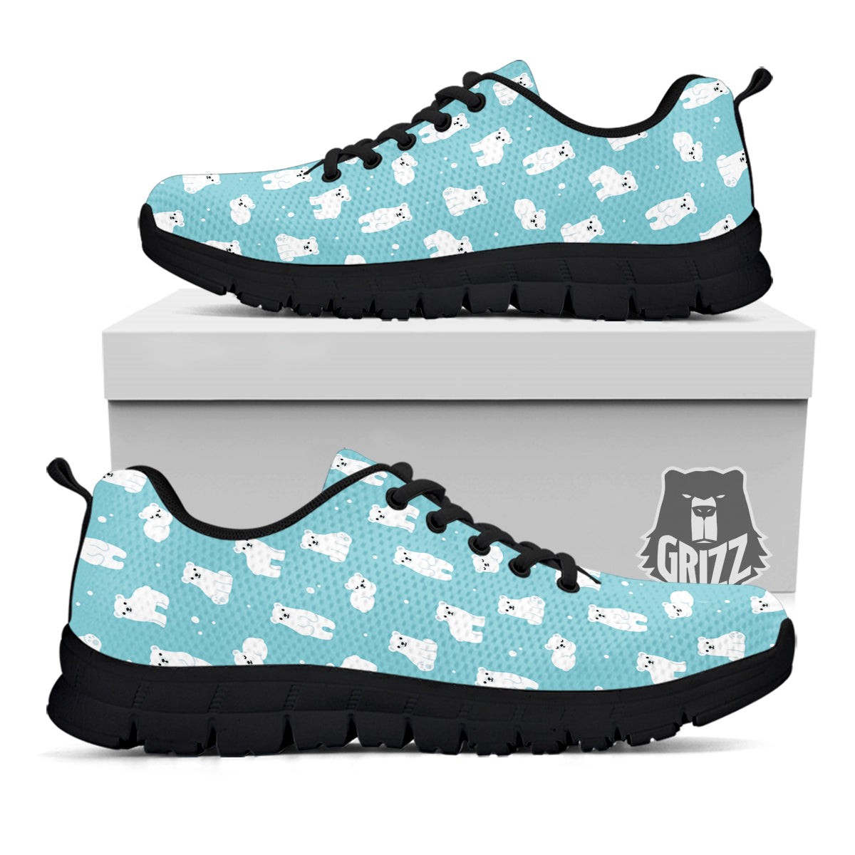 Baby Bear Cartoon Cute Print Pattern Black Sneaker-grizzshop