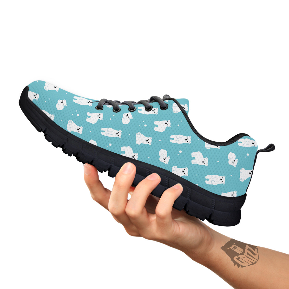 Baby Bear Cartoon Cute Print Pattern Black Sneaker-grizzshop