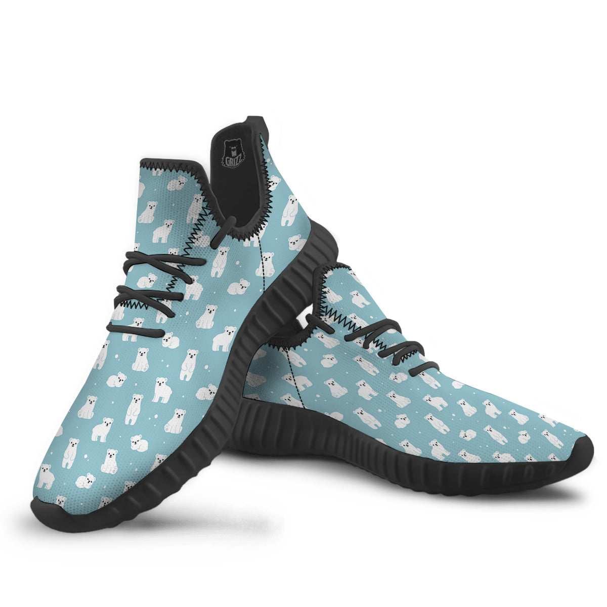 Baby Bear Cartoon Cute Print Pattern Black Walking Shoes-grizzshop