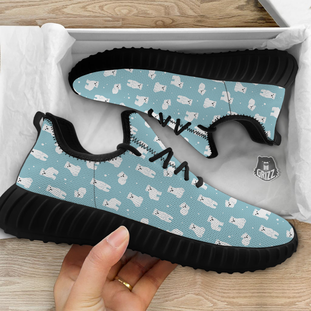 Baby Bear Cartoon Cute Print Pattern Black Walking Shoes-grizzshop