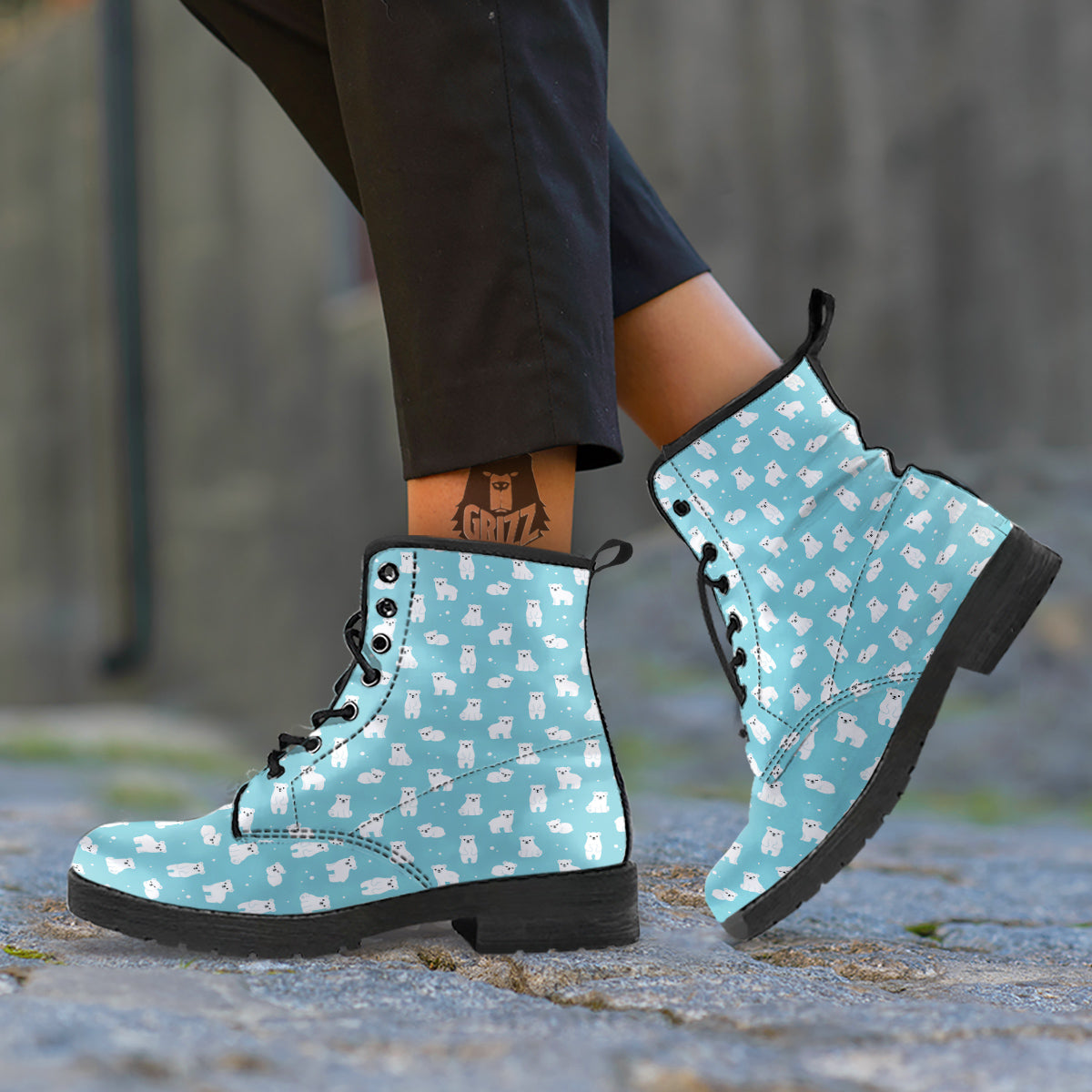 Baby Bear Cartoon Cute Print Pattern Leather Boots-grizzshop