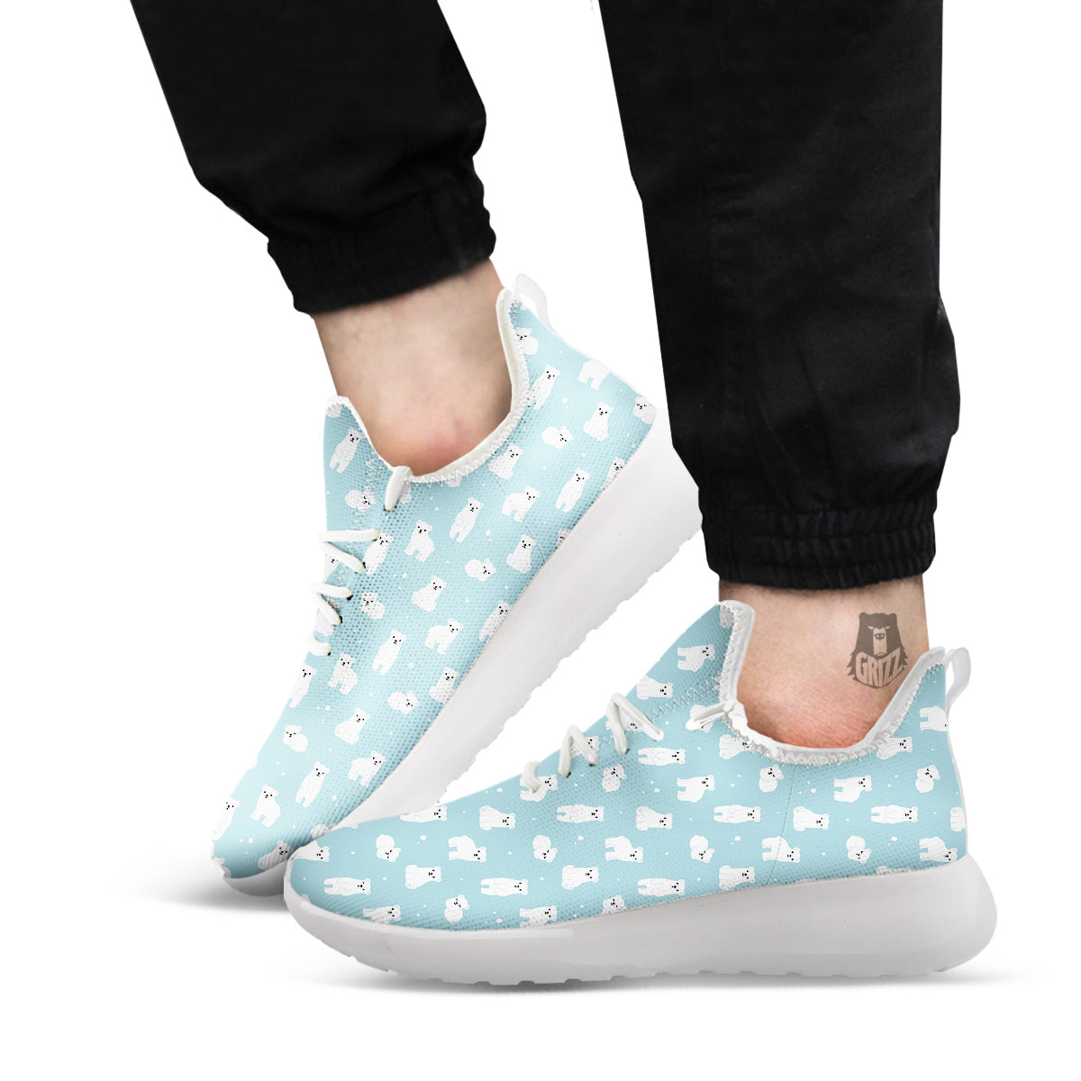 Baby Bear Cartoon Cute Print Pattern White Athletic Shoes-grizzshop