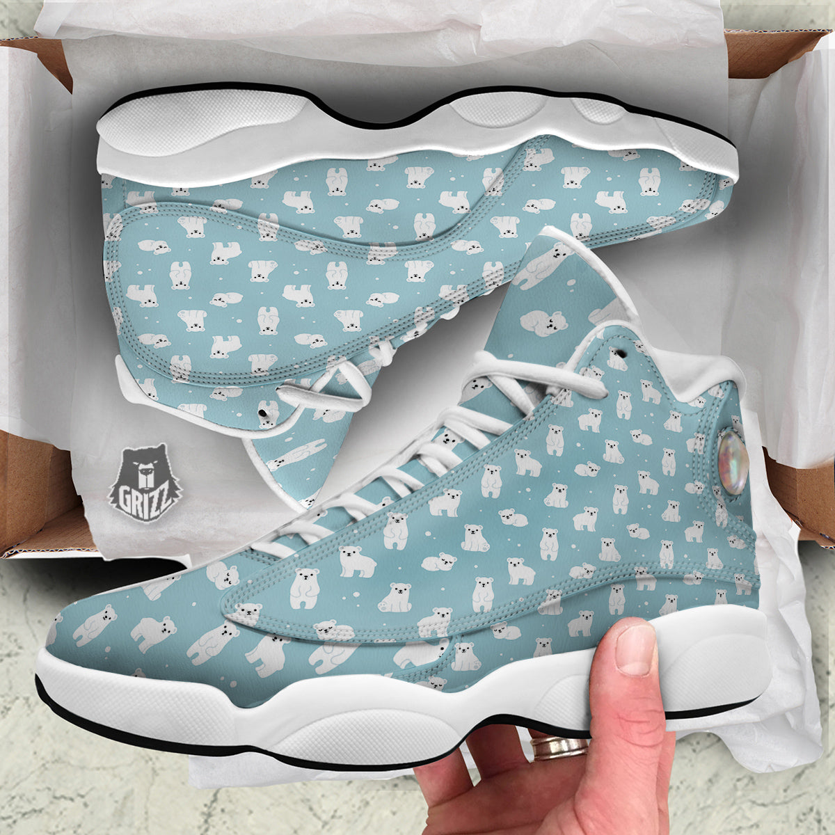 Baby Bear Cartoon Cute Print Pattern White Basketball Shoes-grizzshop