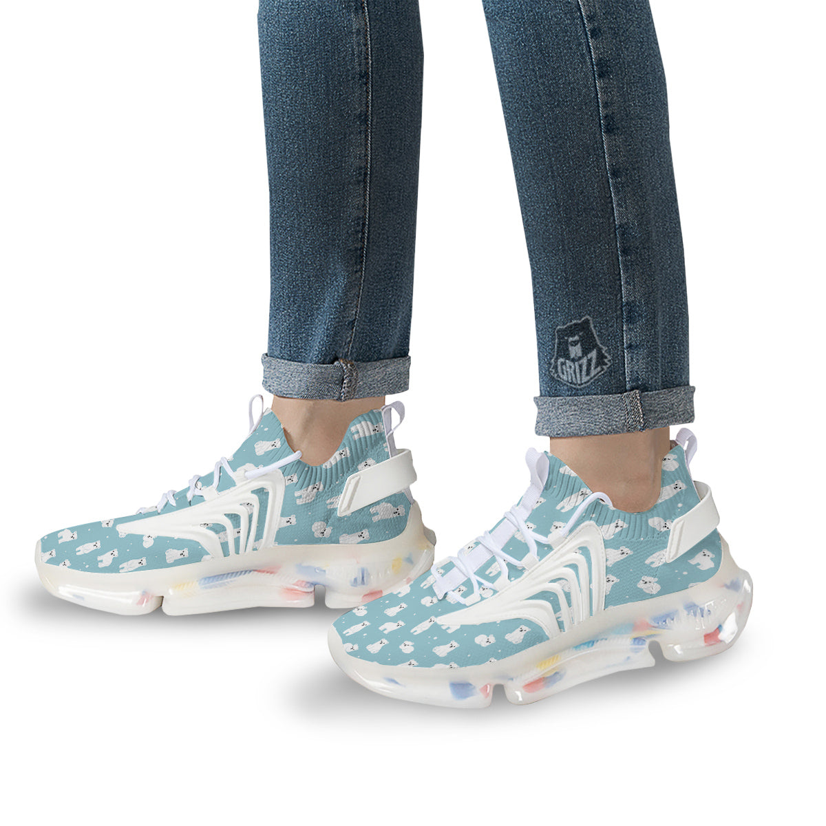 Baby Bear Cartoon Cute Print Pattern White Gym Shoes-grizzshop