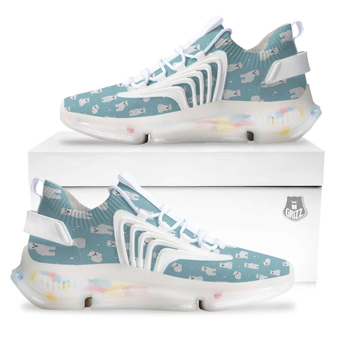 Baby Bear Cartoon Cute Print Pattern White Gym Shoes-grizzshop