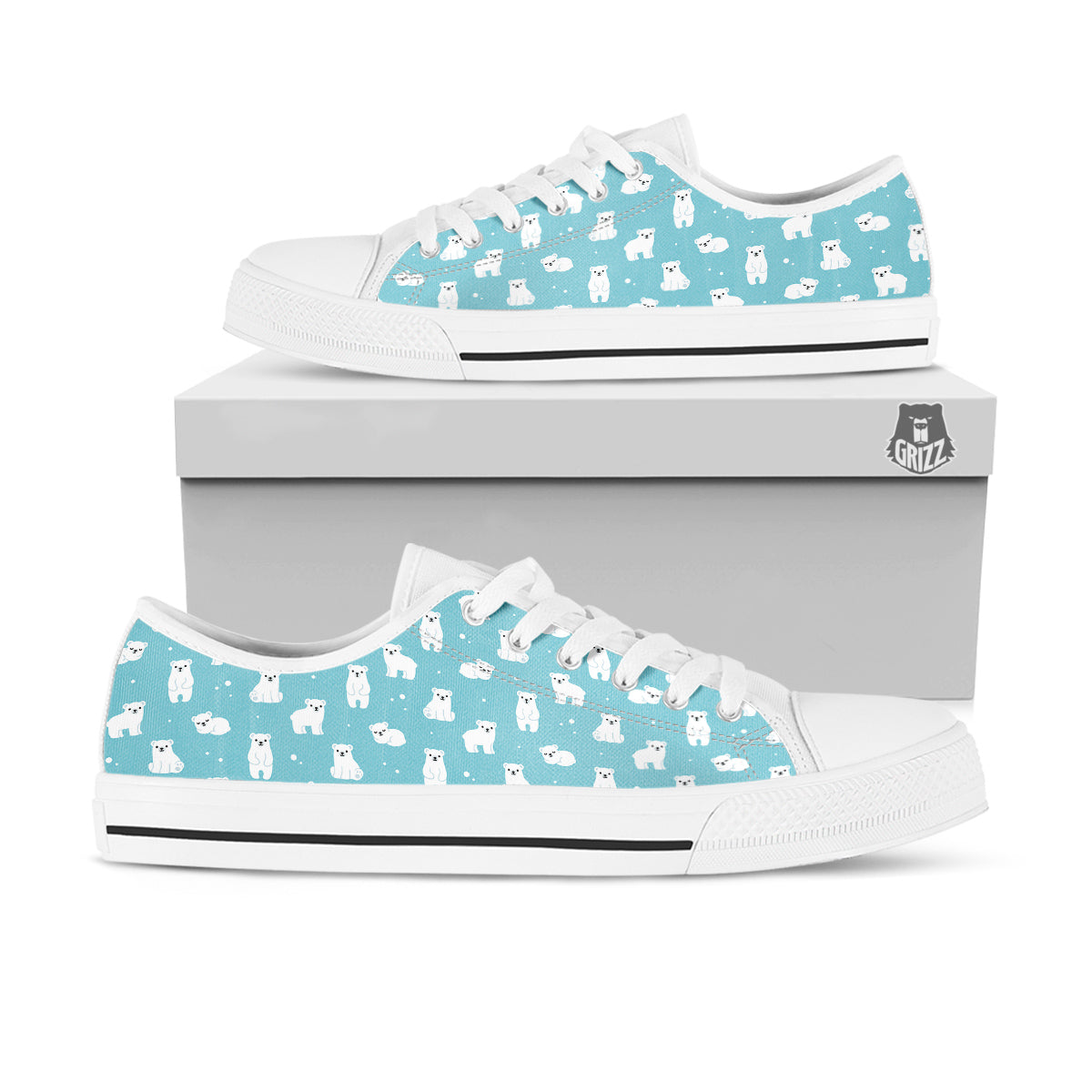 Baby Bear Cartoon Cute Print Pattern White Low Top Shoes-grizzshop