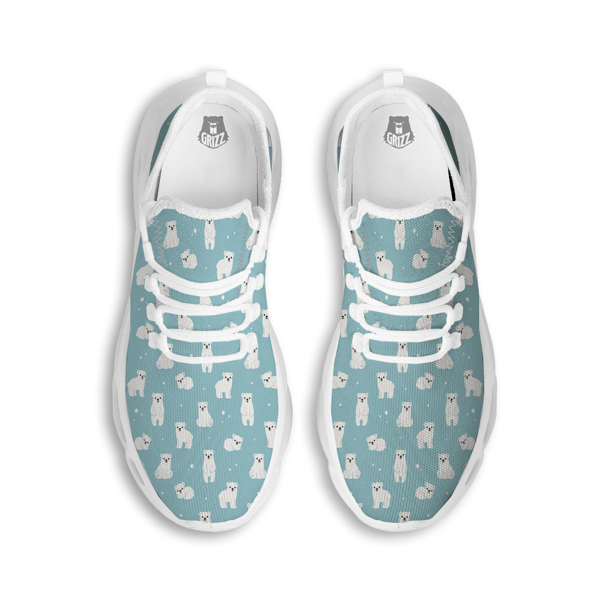Baby Bear Cartoon Cute Print Pattern White Running Shoes-grizzshop