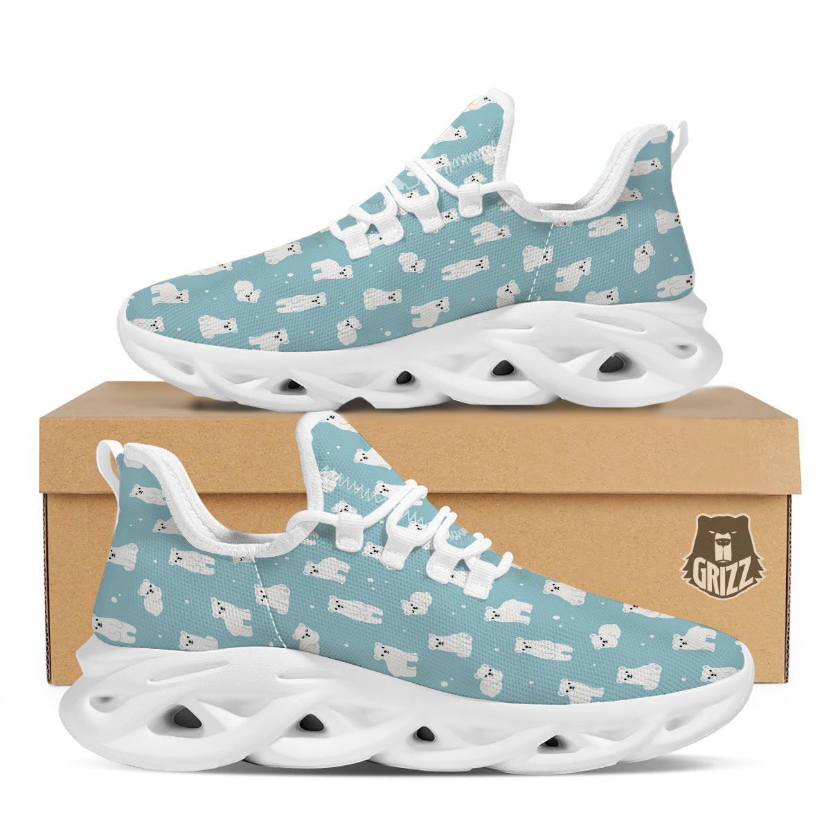 Baby Bear Cartoon Cute Print Pattern White Running Shoes-grizzshop