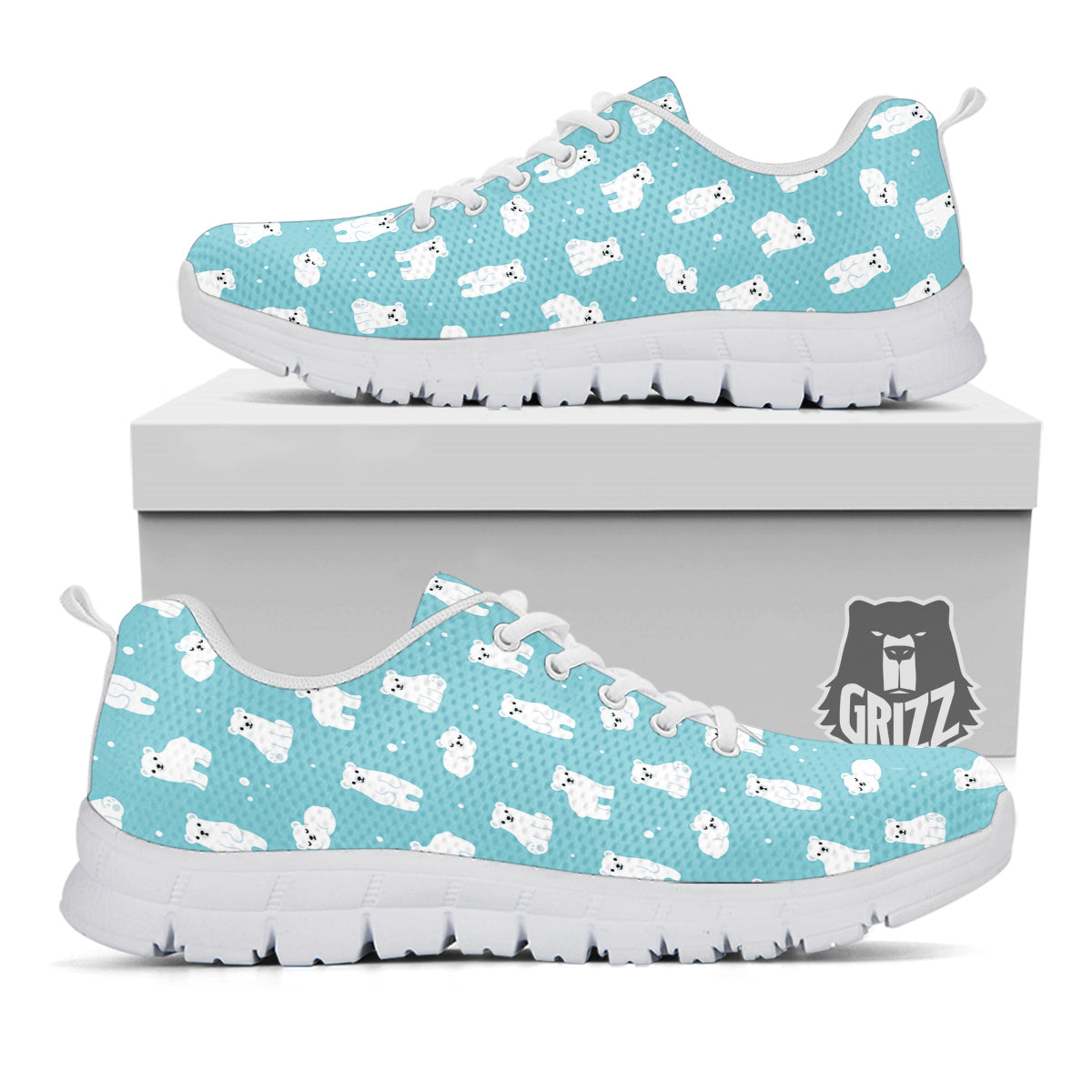 Baby Bear Cartoon Cute Print Pattern White Sneaker-grizzshop