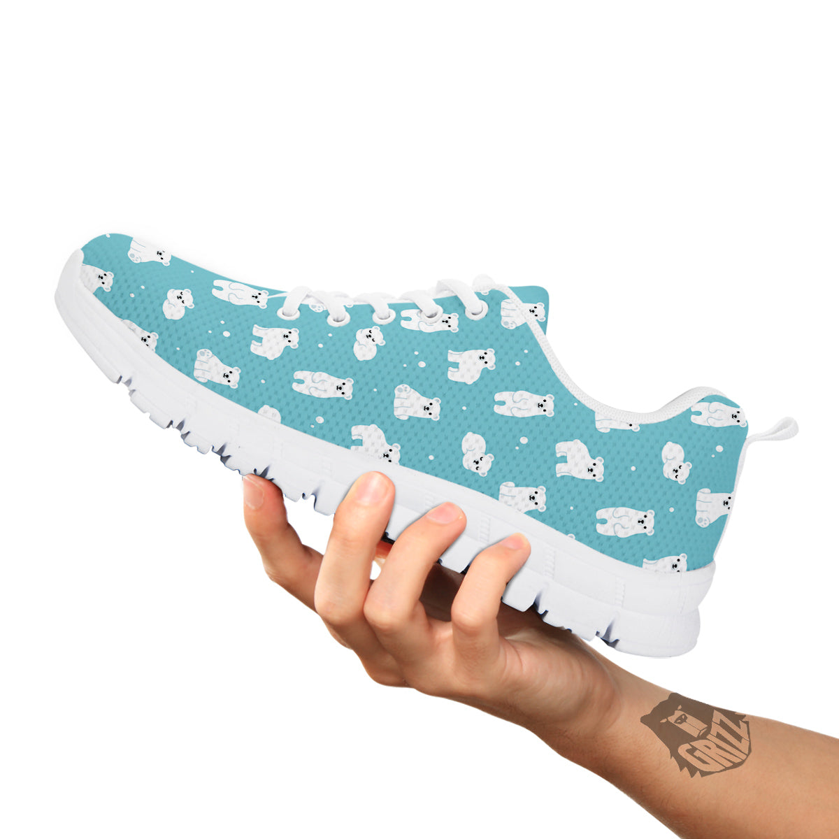 Baby Bear Cartoon Cute Print Pattern White Sneaker-grizzshop