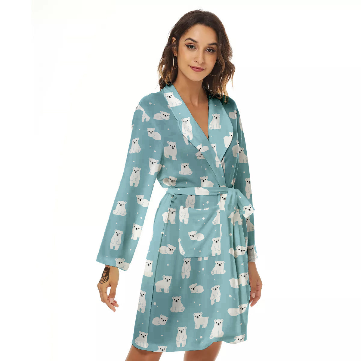 Baby Bear Cartoon Cute Print Pattern Women's Robe-grizzshop