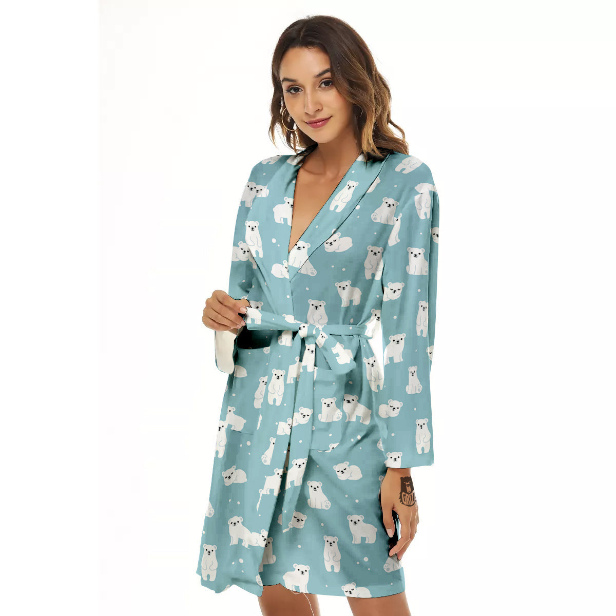 Baby Bear Cartoon Cute Print Pattern Women's Robe-grizzshop