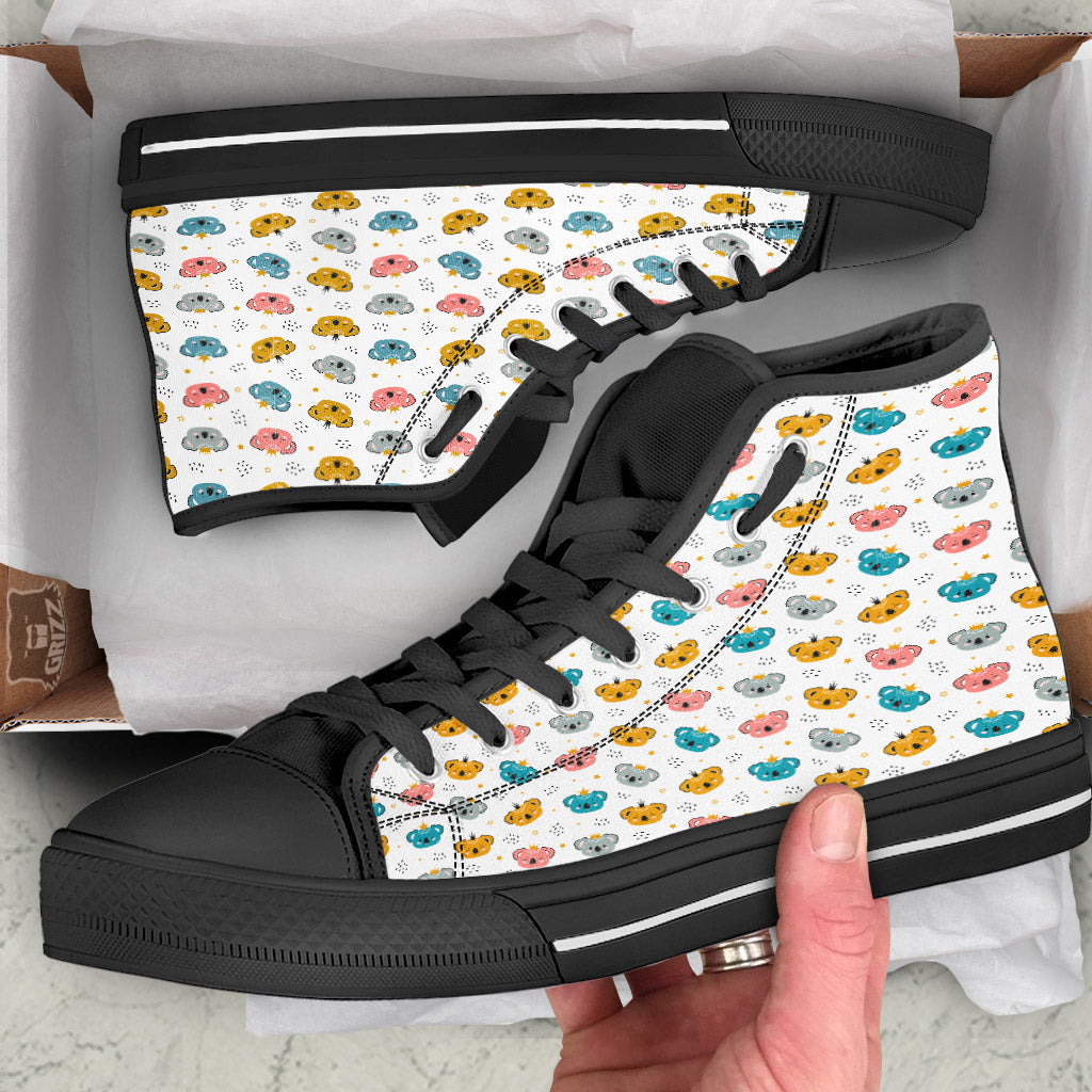 Baby Bear Colorful Cartoon Print Pattern Black High Top Shoes-grizzshop