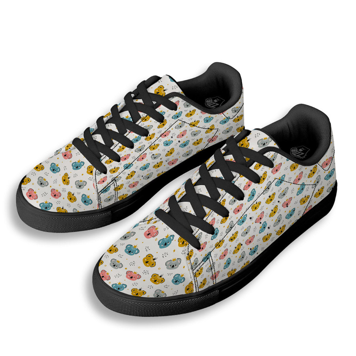 Baby Bear Colorful Cartoon Print Pattern Black Low Top Sneakers-grizzshop
