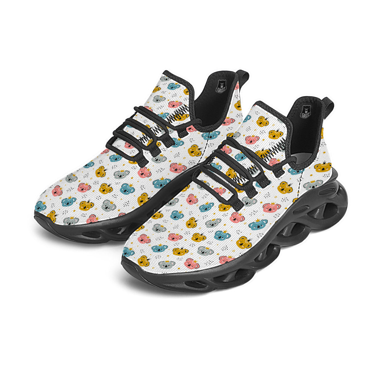 Baby Bear Colorful Cartoon Print Pattern Black Running Shoes-grizzshop