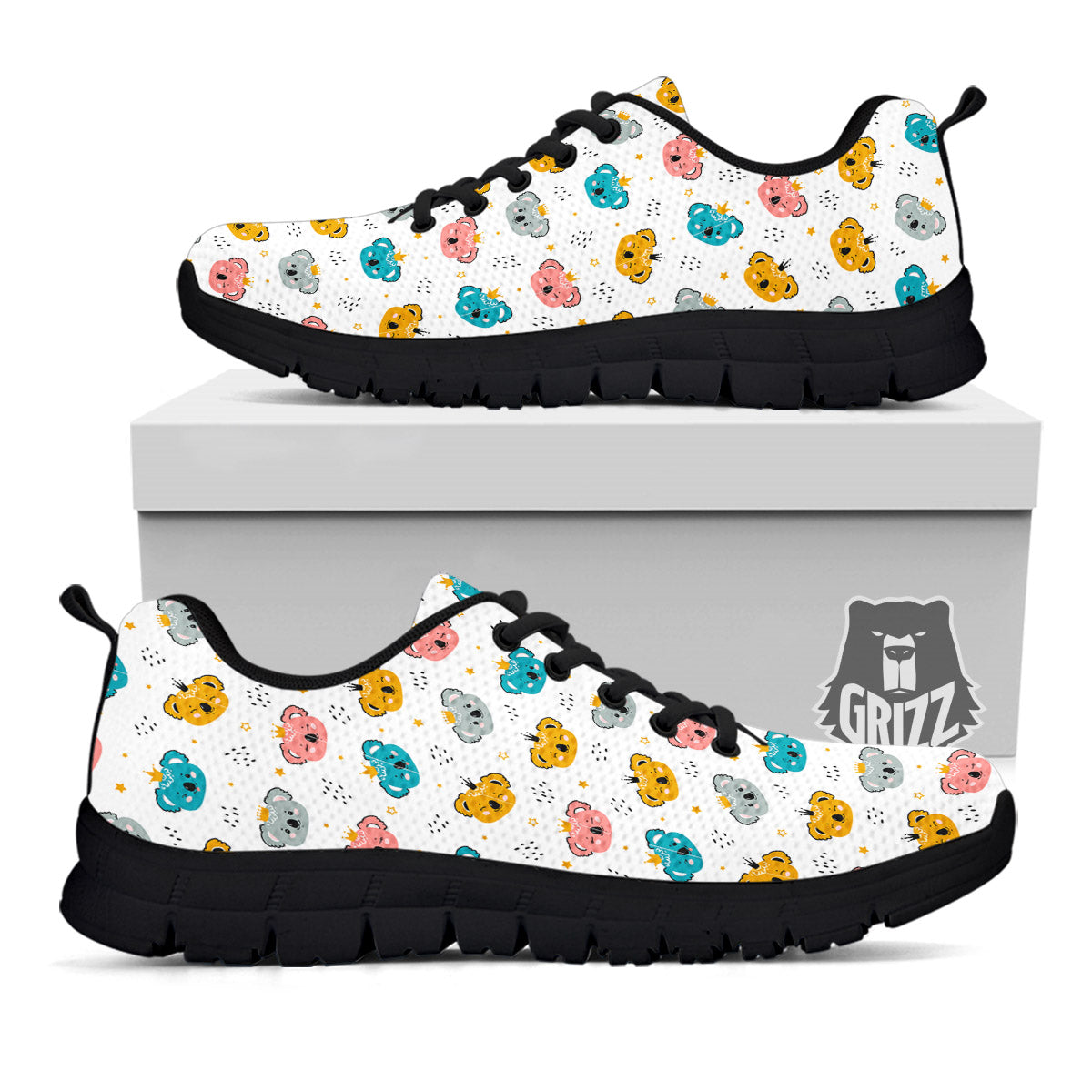 Baby Bear Colorful Cartoon Print Pattern Black Sneaker-grizzshop