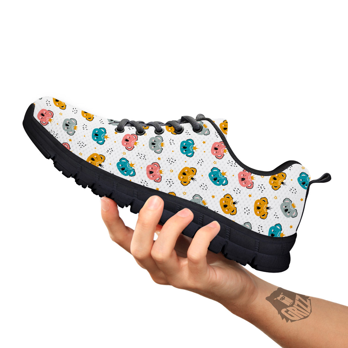 Baby Bear Colorful Cartoon Print Pattern Black Sneaker-grizzshop