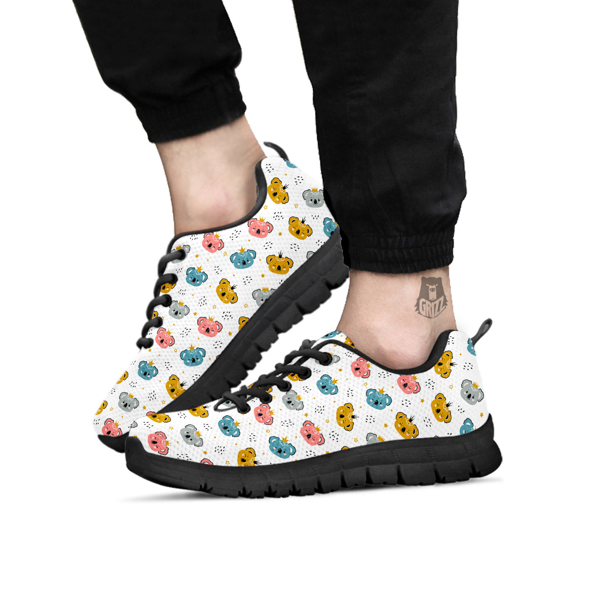 Baby Bear Colorful Cartoon Print Pattern Black Sneaker-grizzshop