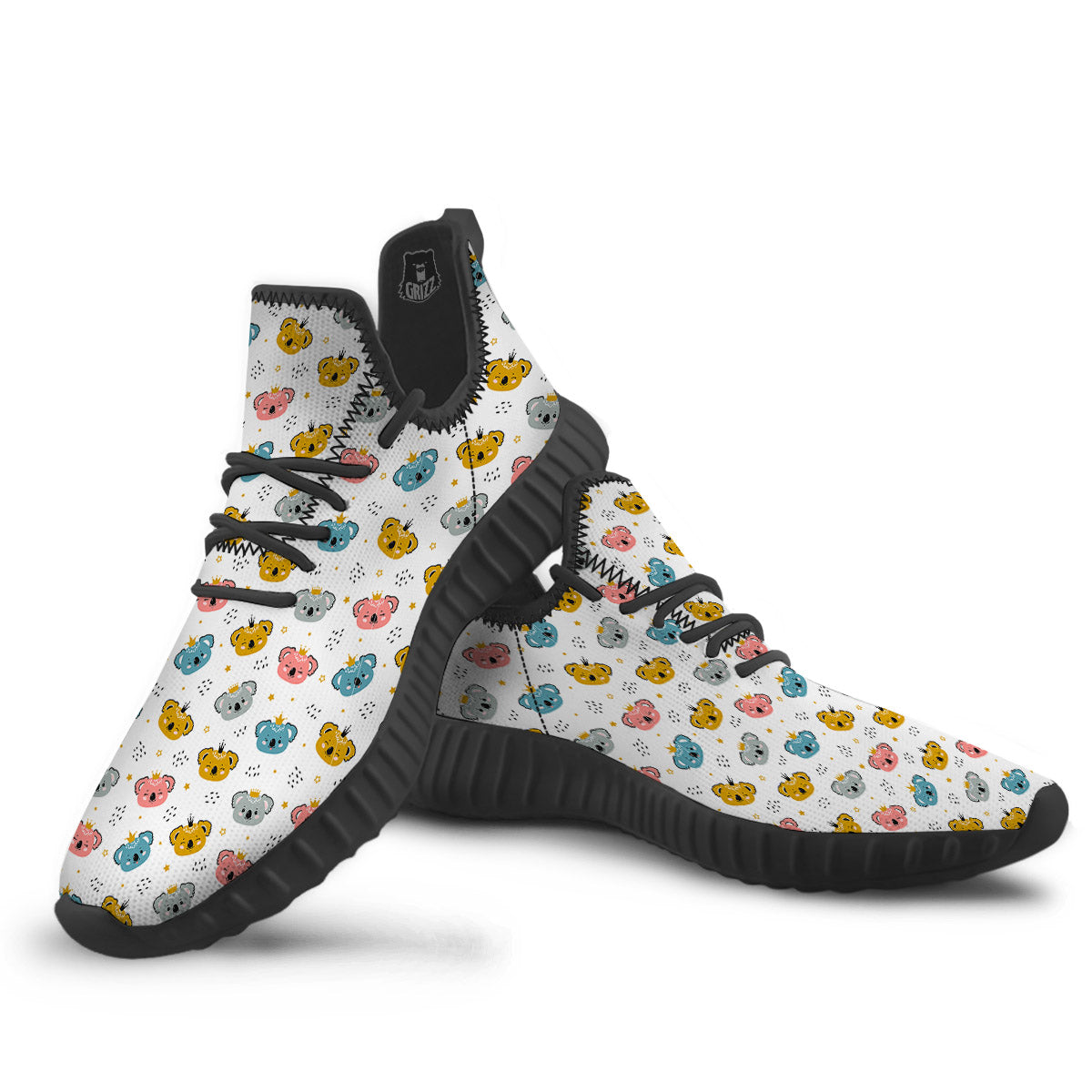 Baby Bear Colorful Cartoon Print Pattern Black Walking Shoes-grizzshop