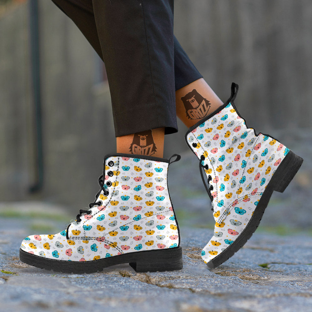 Baby Bear Colorful Cartoon Print Pattern Leather Boots-grizzshop