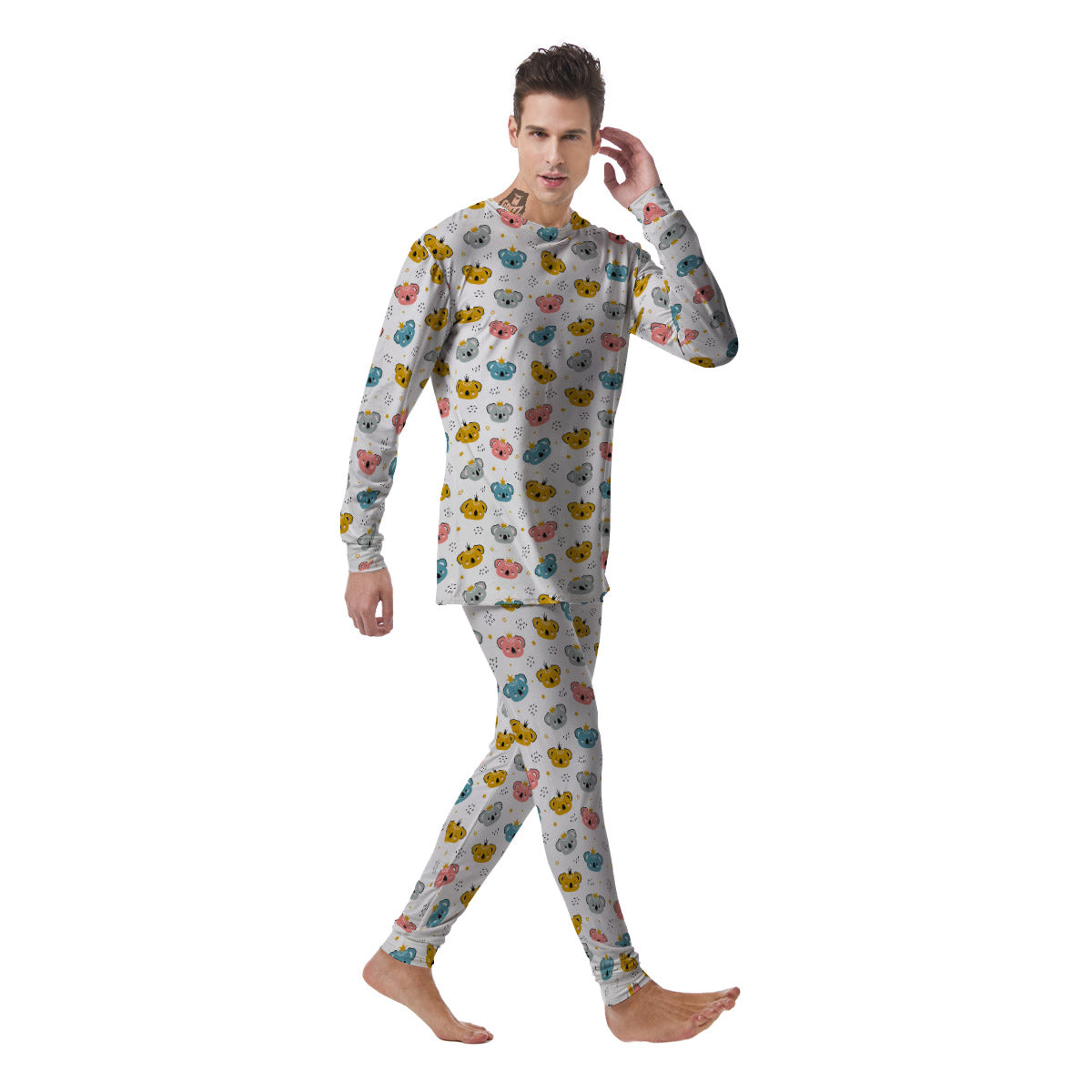 Baby Bear Colorful Cartoon Print Pattern Men's Pajamas-grizzshop