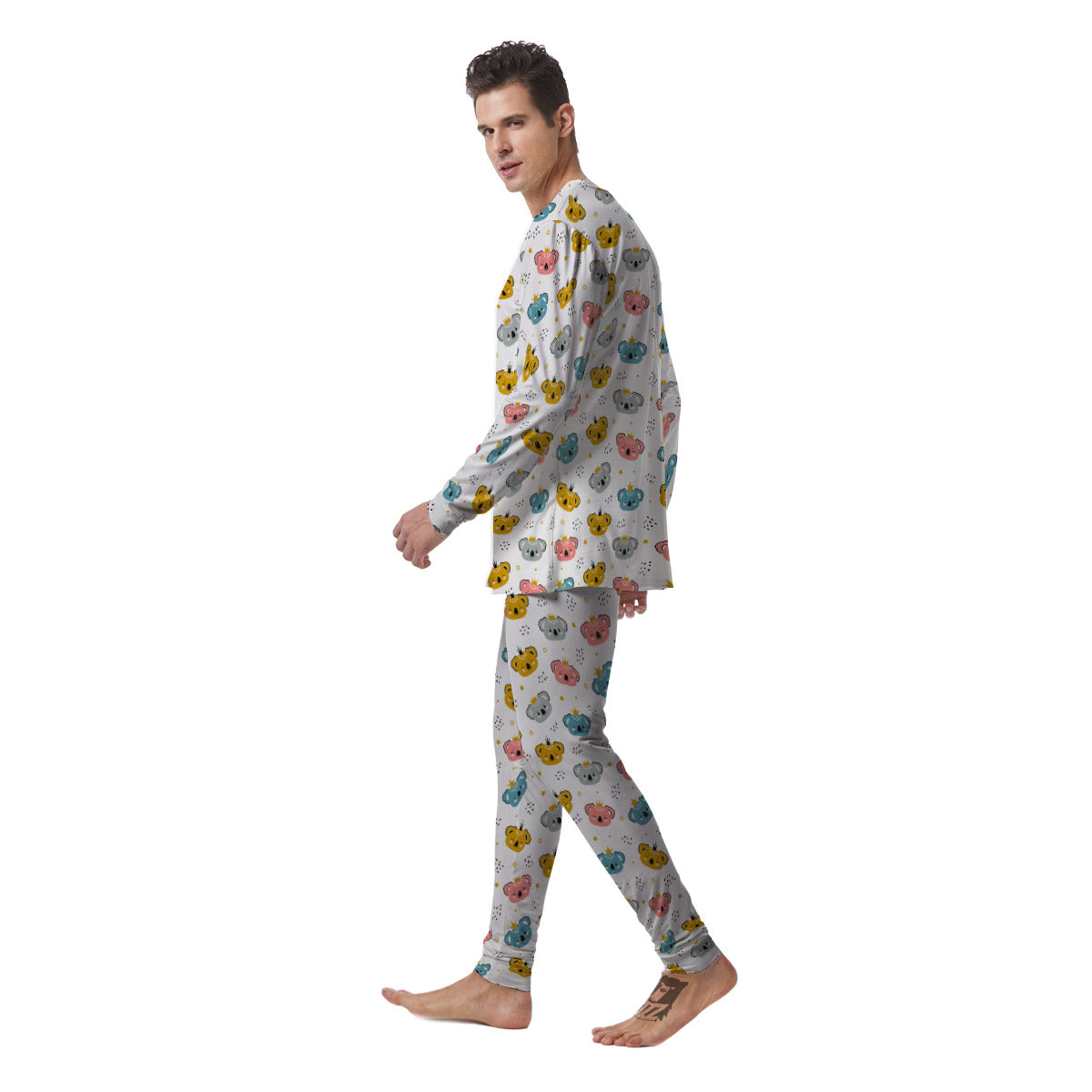 Baby Bear Colorful Cartoon Print Pattern Men's Pajamas-grizzshop
