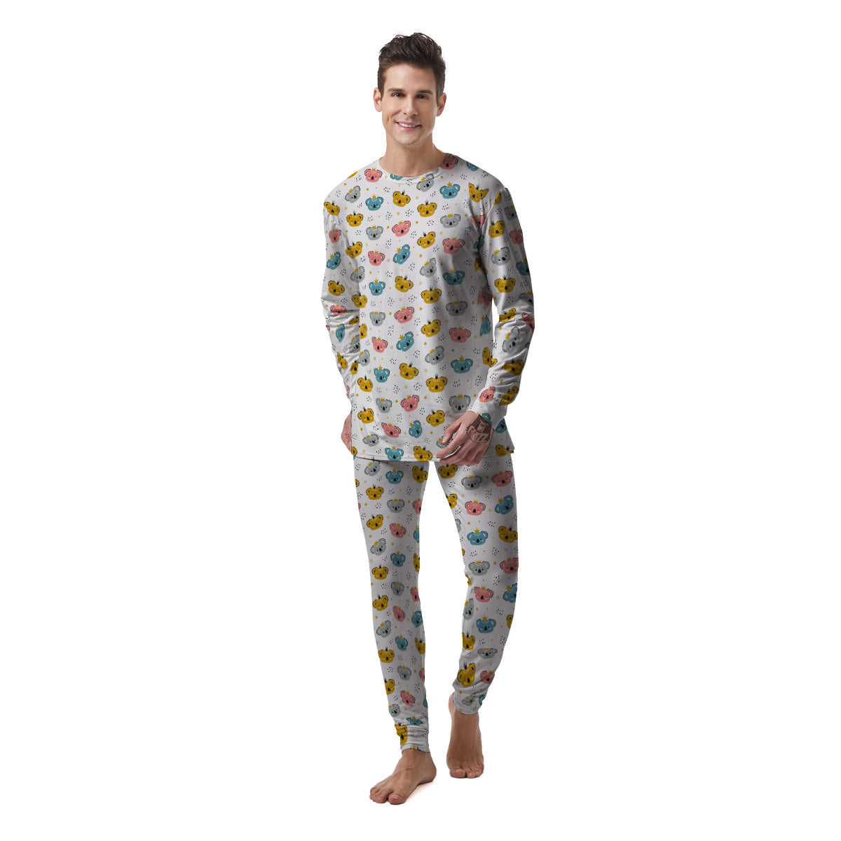 Baby Bear Colorful Cartoon Print Pattern Men's Pajamas-grizzshop
