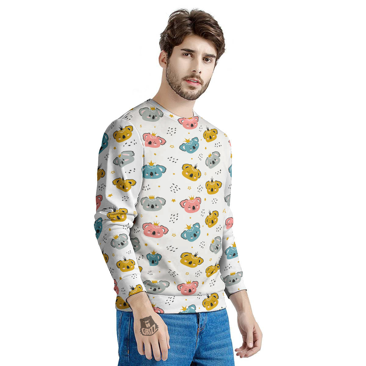 Baby Bear Colorful Cartoon Print Pattern Men's Sweatshirt-grizzshop