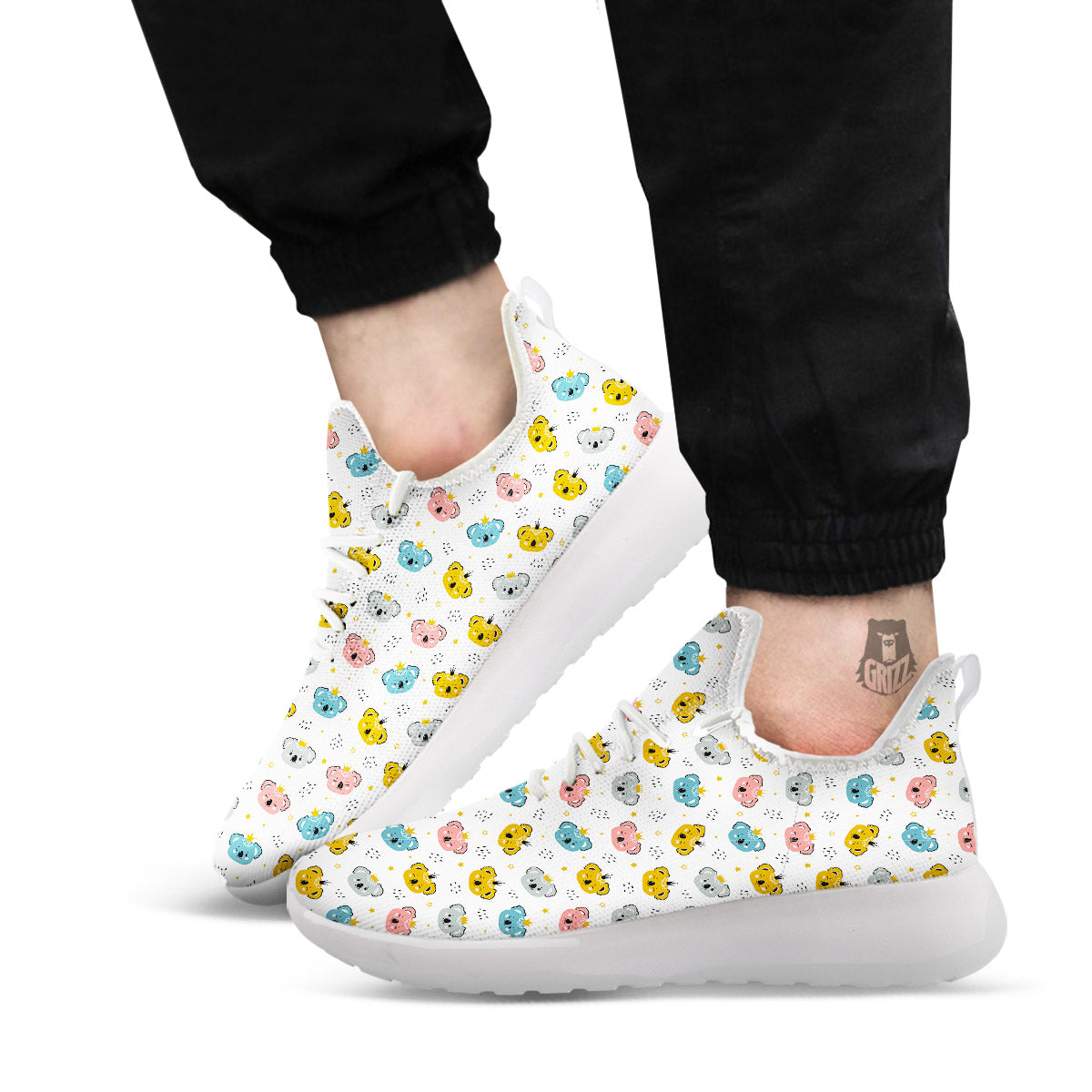 Baby Bear Colorful Cartoon Print Pattern White Athletic Shoes-grizzshop