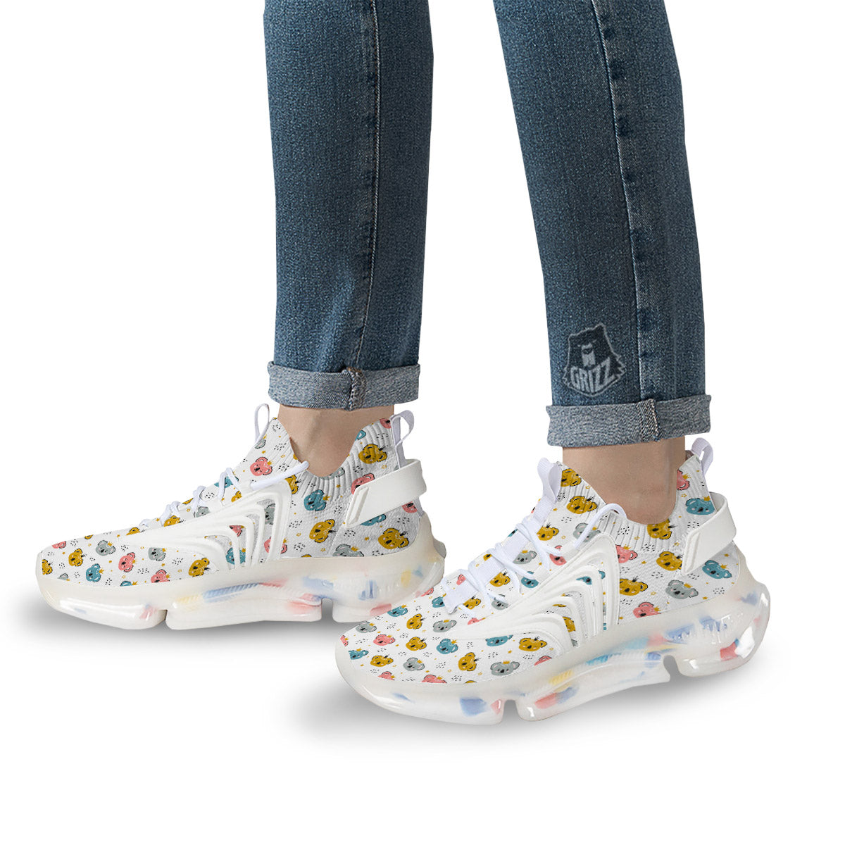 Baby Bear Colorful Cartoon Print Pattern White Gym Shoes-grizzshop