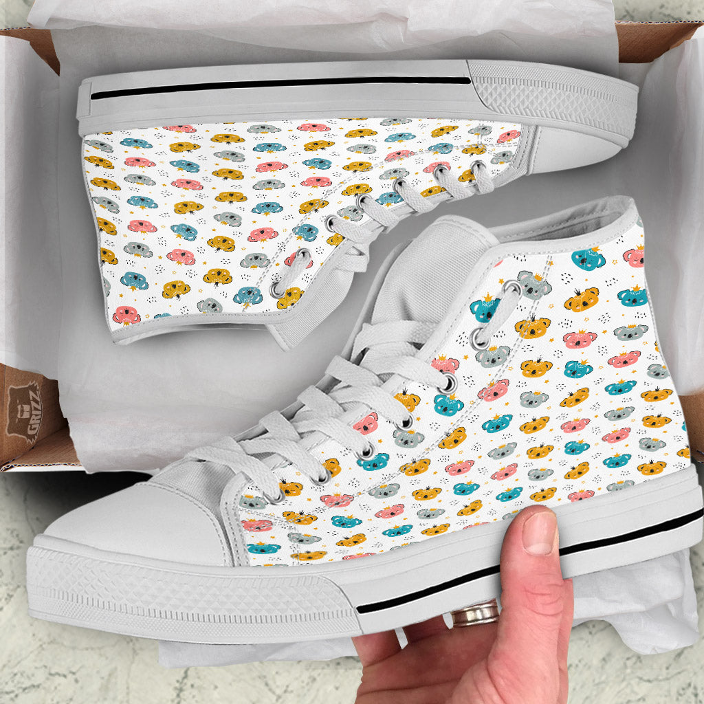 Baby Bear Colorful Cartoon Print Pattern White High Top Shoes-grizzshop