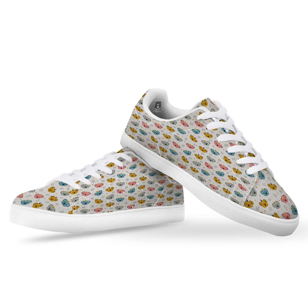 Baby Bear Colorful Cartoon Print Pattern White Low Top Sneakers-grizzshop
