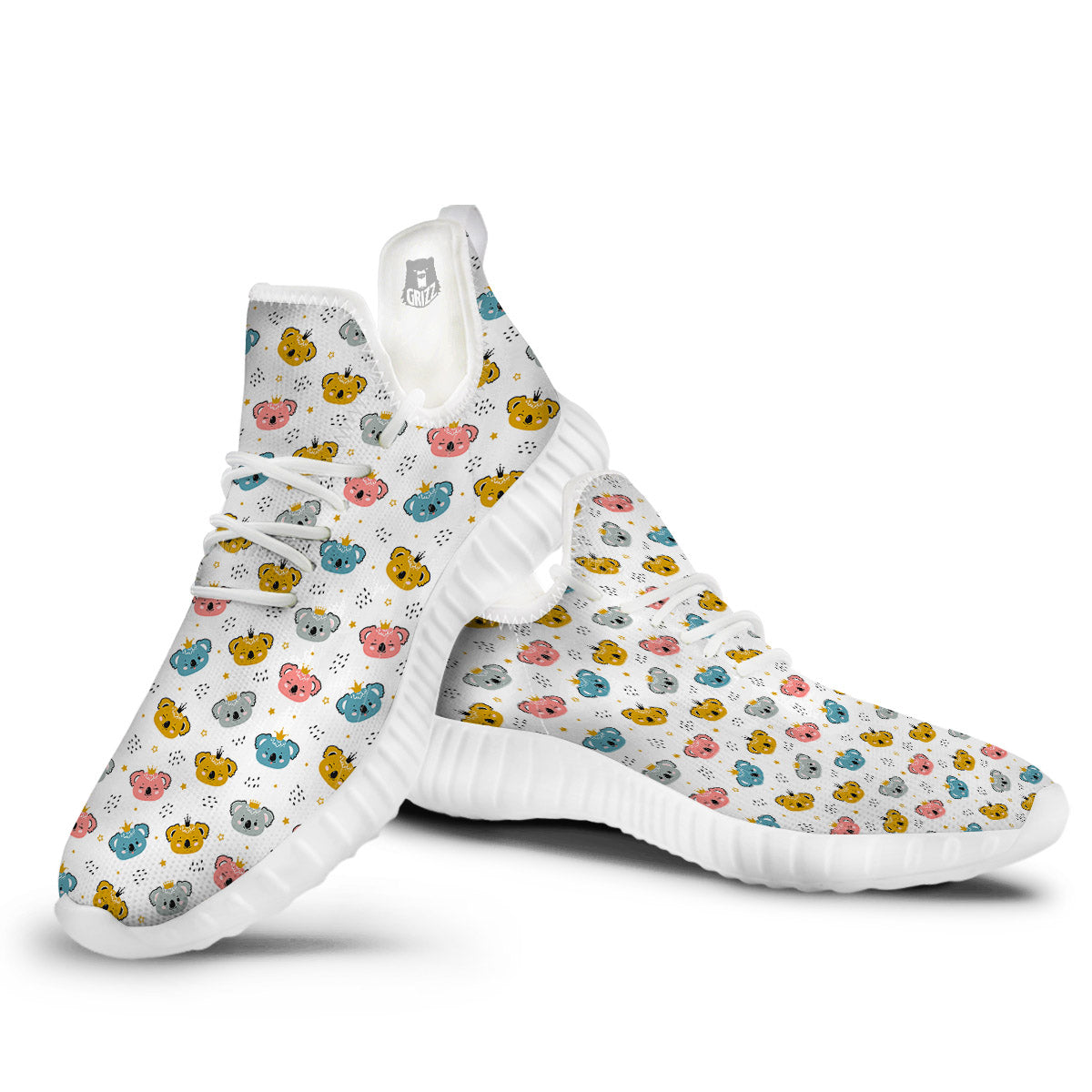 Baby Bear Colorful Cartoon Print Pattern White Walking Shoes-grizzshop