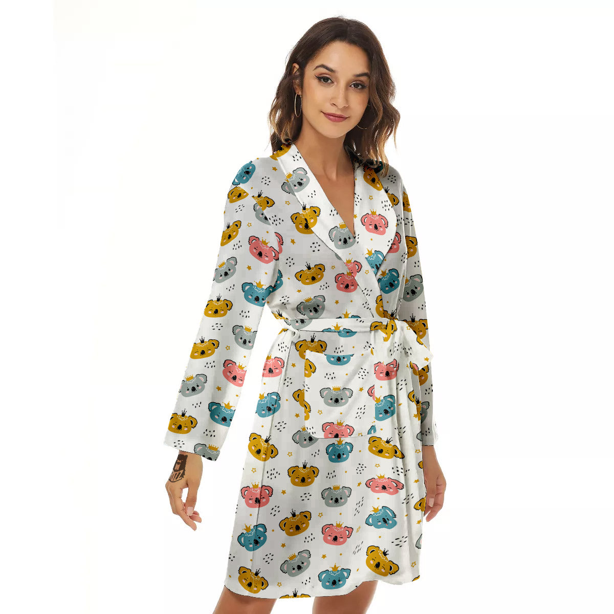 Baby Bear Colorful Cartoon Print Pattern Women's Robe-grizzshop