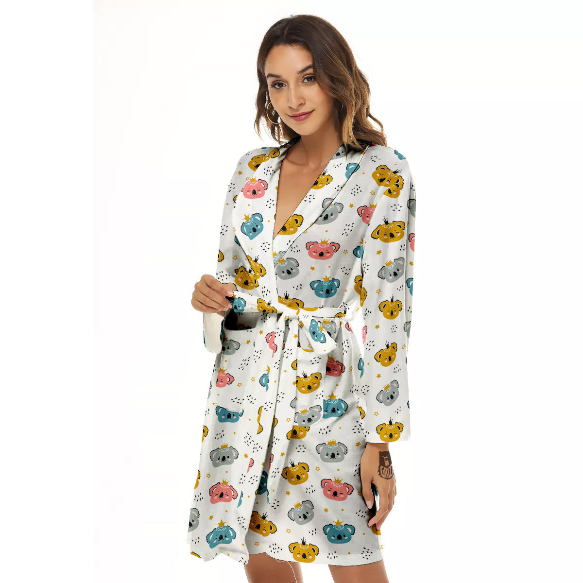 Baby Bear Colorful Cartoon Print Pattern Women's Robe-grizzshop