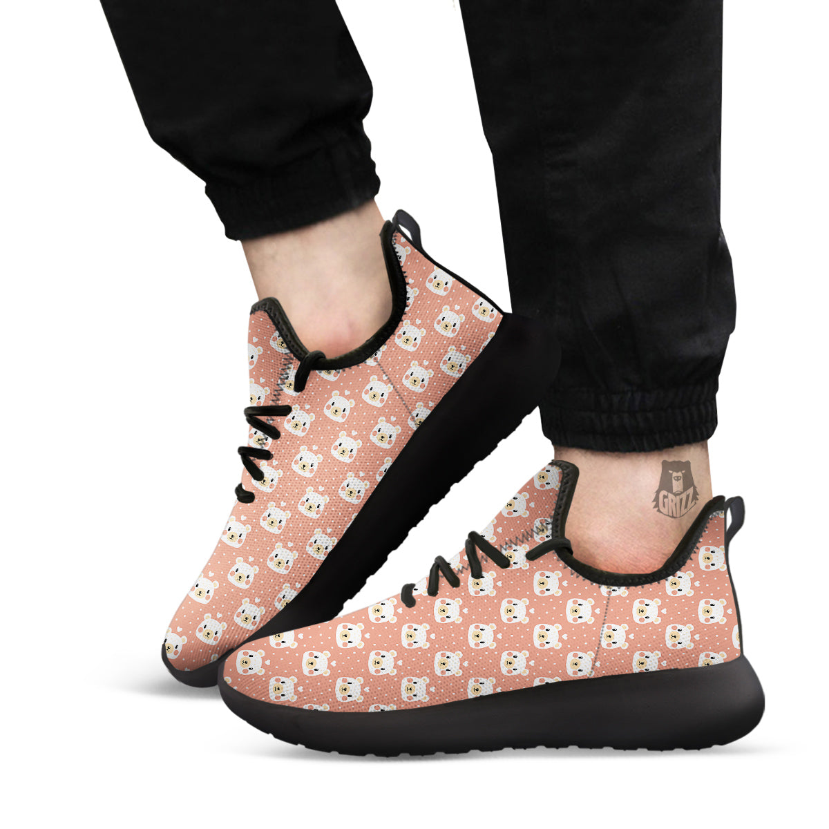Baby Bear Cute Polka Dot Print Pattern Black Athletic Shoes-grizzshop